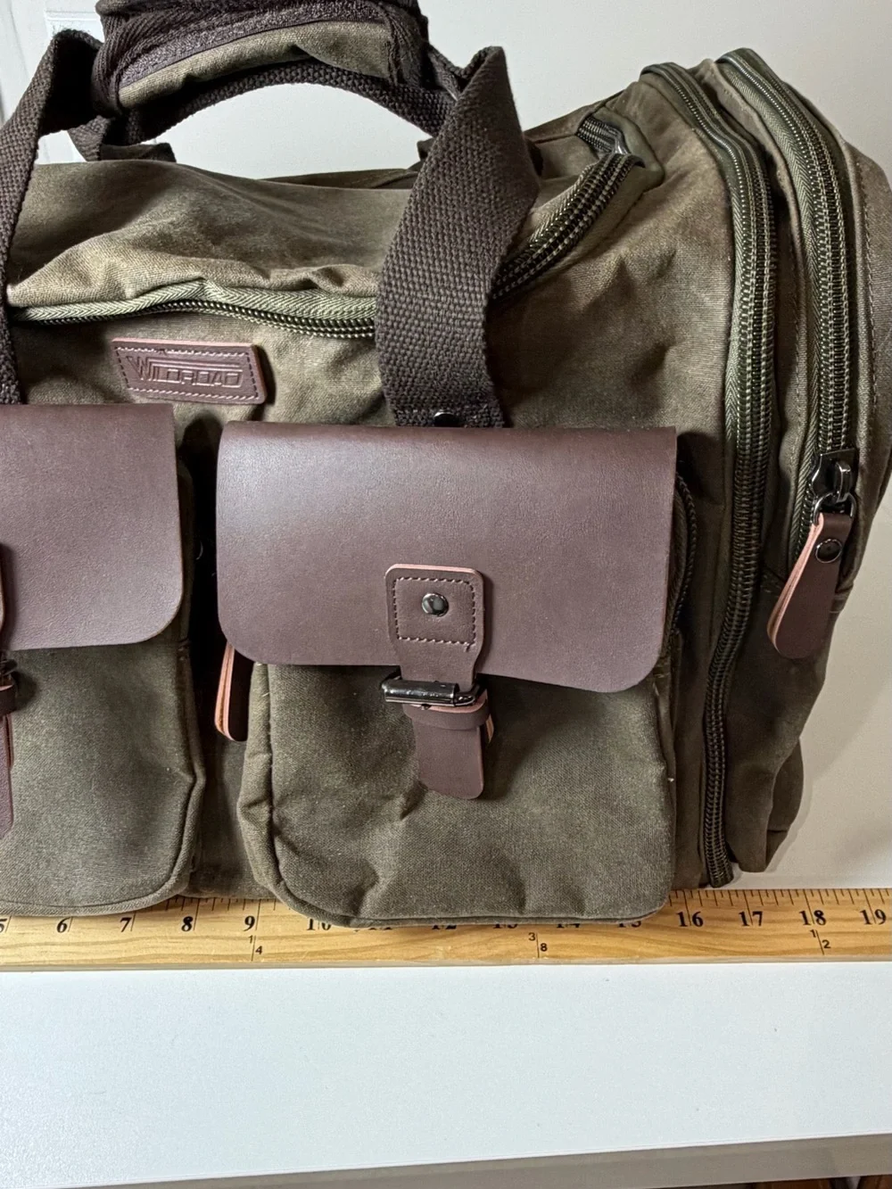 Wildroad 50L Travel Duffel Bag Expandable Canvas Genuine Leather Duffle Weekend